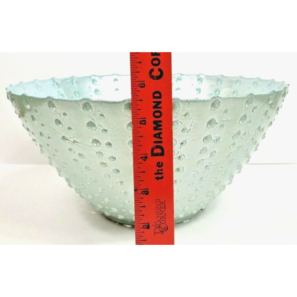Three Hands Bumpy Glass Hand Painted Bowl Made in Turkey Scalloped Hobnail 11x6 - Picture 7 of 9